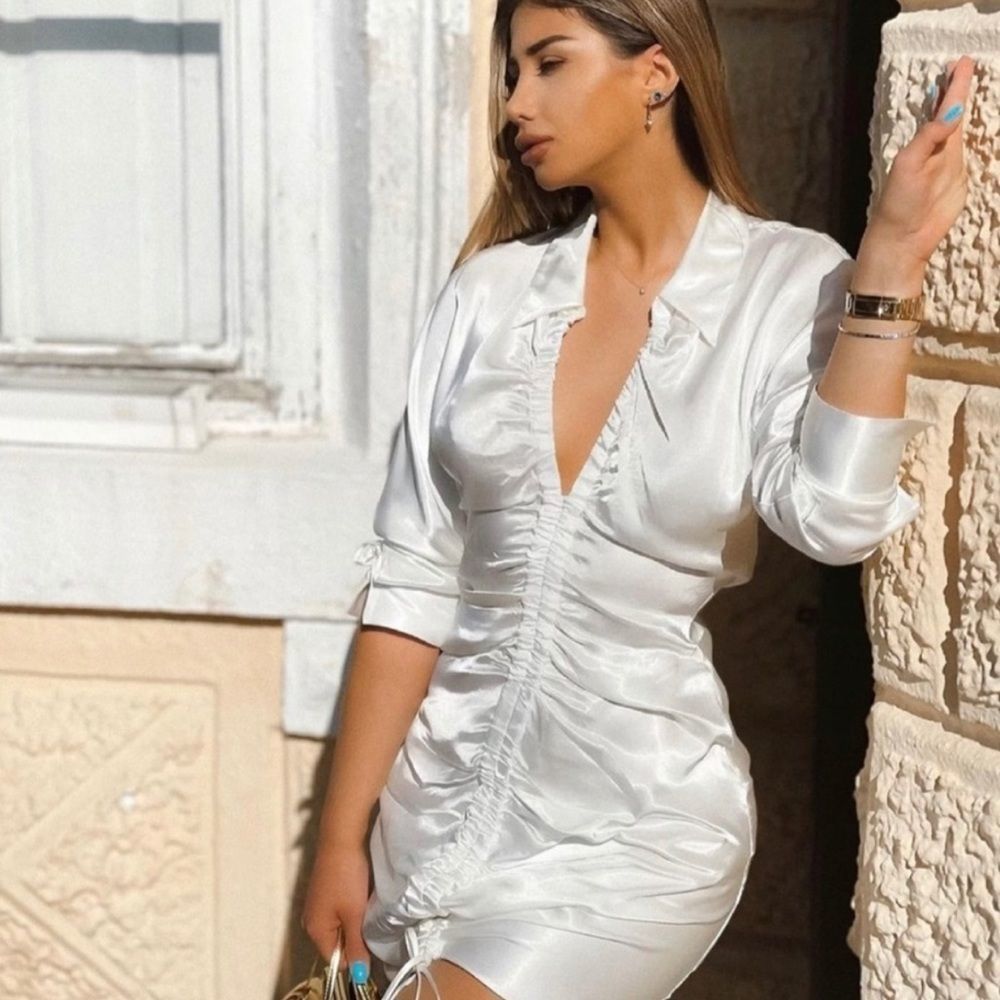 Zara White Ruched Dress